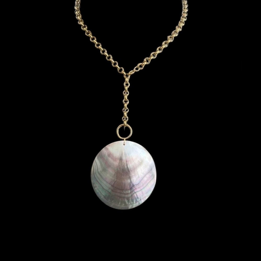NWT - 18k Gold and Abalone Pendant Lariat Necklace
